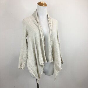 EILEEN FISHER Petite Taupe Italian Linen Blend High Low Hem Open Front Cardigan